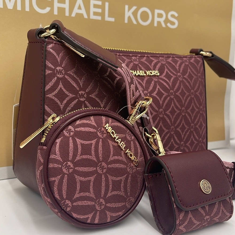 Michael Kors Jet Set Travel Small Logo Jacquard Crossbody With Tech Attachments